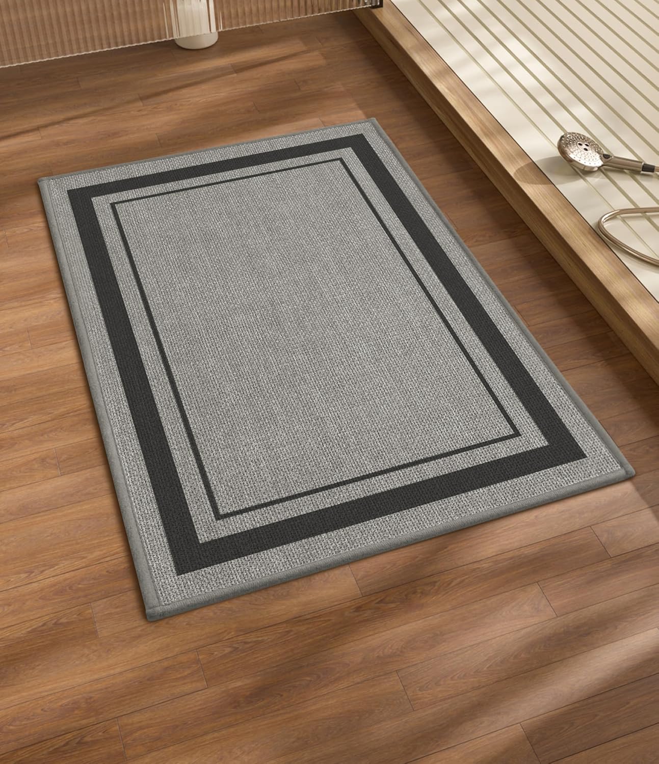 chakme Bathroom Rugs Mat 24x17, Ultra Thin Non Slip Bath Mat Small Quick Dry Absorbent Bath Mat for Bathroom Floor, (Dark Grey, 24"x17")