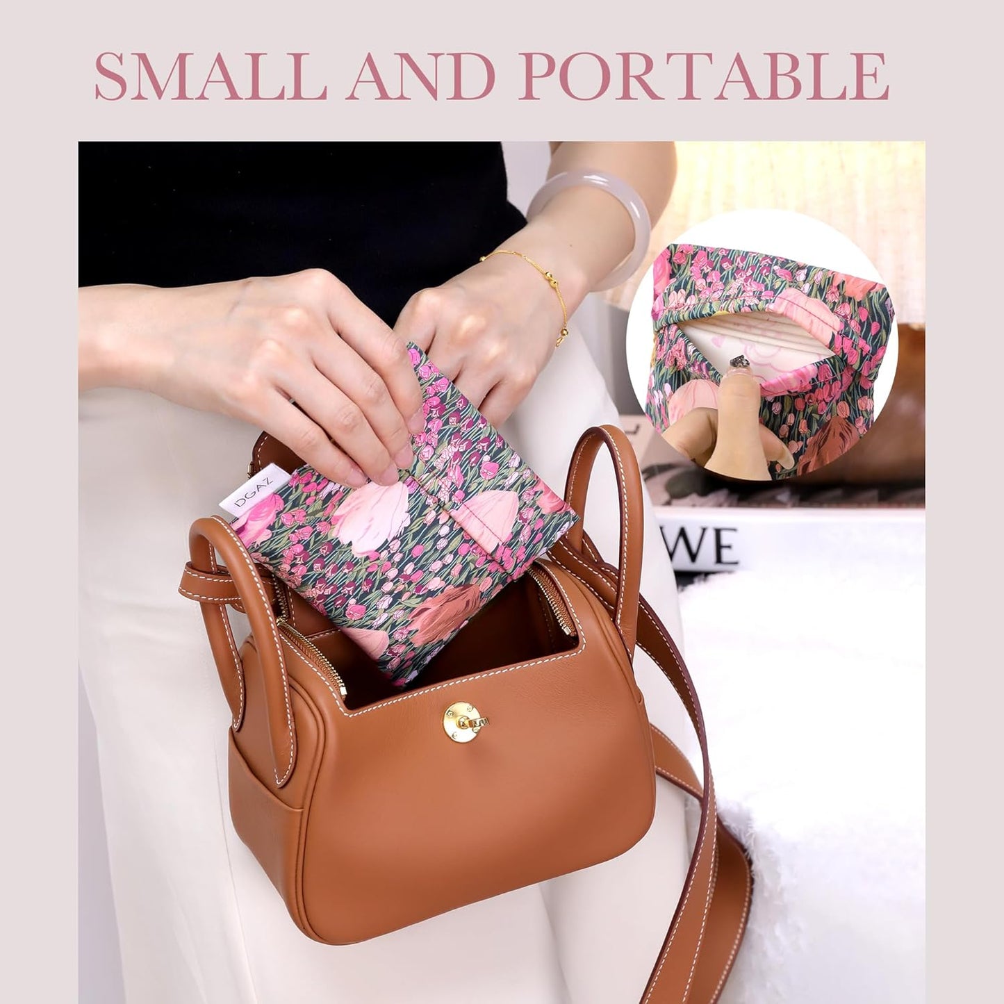 DGAZ Sanitary Napkin Storage Bag, Period Bag for Teen Aged Girls, Portable Period Bag for Panty Liners/Menstrual Cup/Small Tampons，Mini Makeup Bag for Purse(Blooming Tulips)