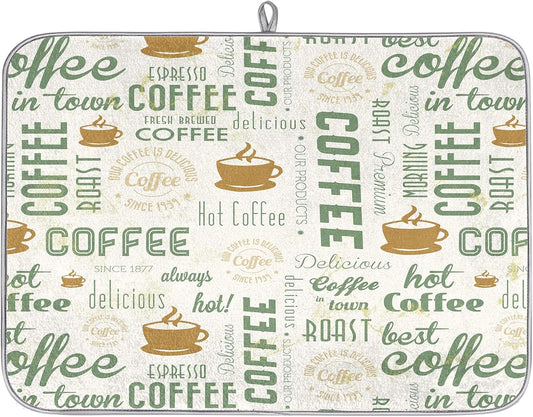 Hexteria Dish Drying Mat for Kitchen Counter, Absorbent Coffee Bar Mat, Dish Drainer Rack Mats for Kitchen Counter, Green