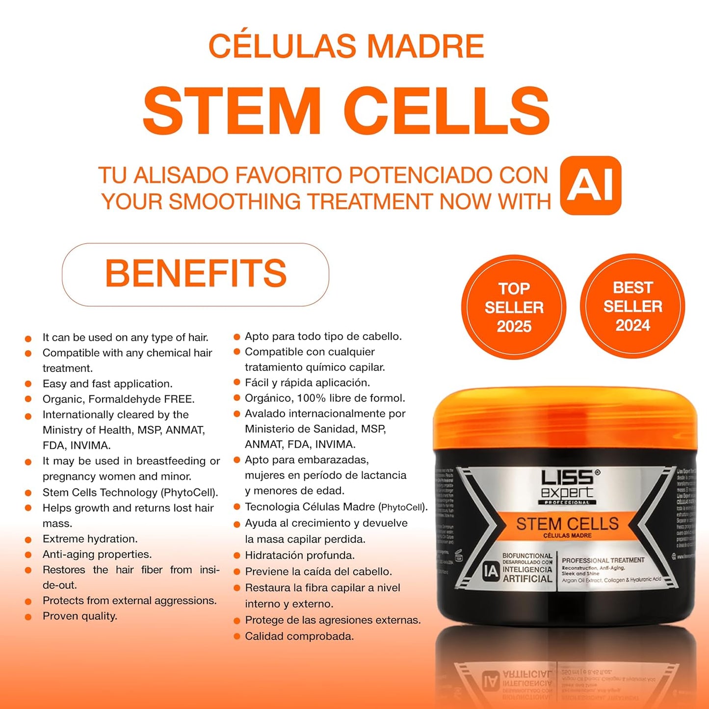 Liss Expert Stem Cells Smoothing Treatment 8.45 oz (ONE shoulder length app) and Magic AI Mask, 8.45 oz Set Hyaluronic Acid, Collagen, Argan Oil, Keratin and Stem Cells for after care SET (1, 8.45)