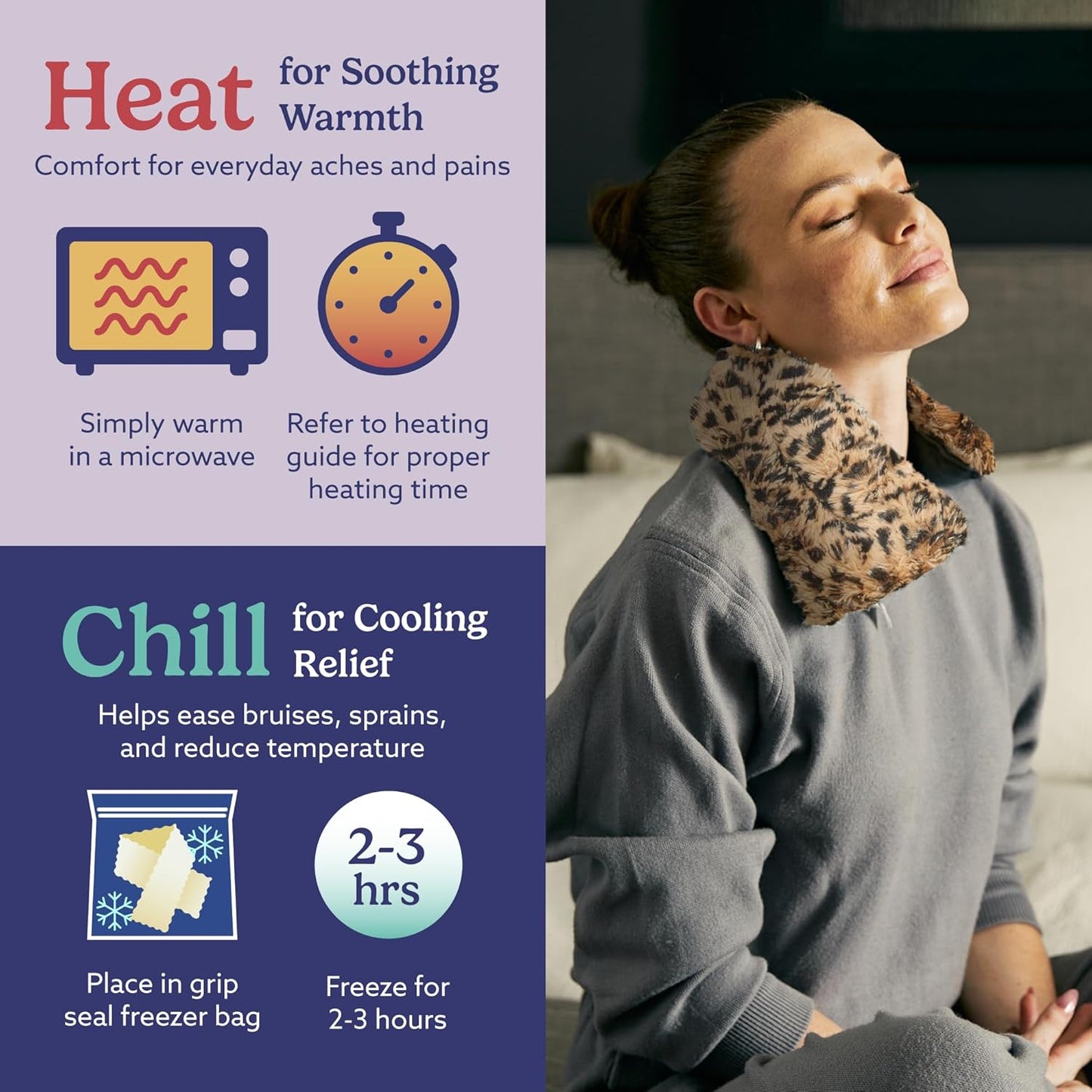 warmies Microwavable Neck & Shoulder Wrap - Heating & Cooling Plush Pad for Calming Relaxation - Weighted & Heated Neck Warmer with Scented Lavender - Microwave Heat Pad for Aches & Pain – Leopard