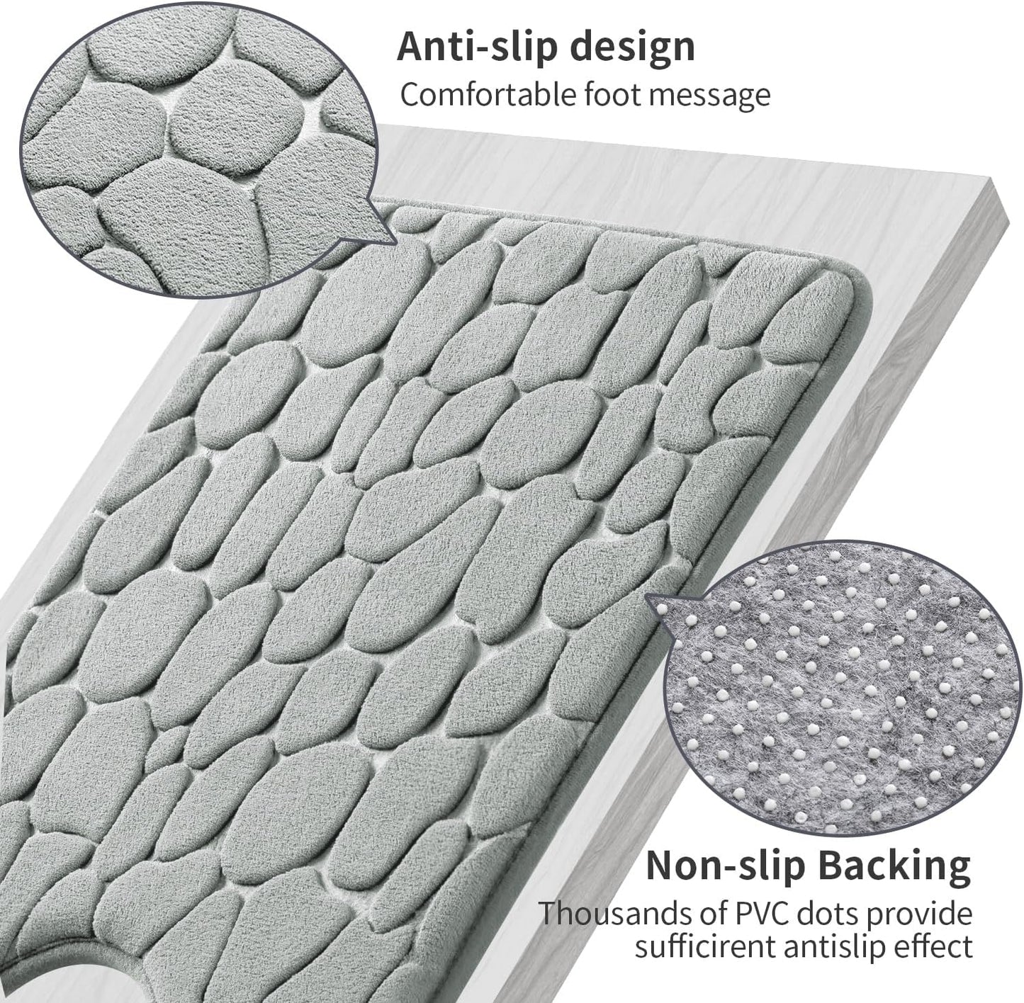 YIHOUSE Memory Foam Bath Mat Cobblestone Bathroom Rugs Super Water Absorbent Bath Mats for Bathroom Machine Washable Bath Rugs(20 x 24,Light Gray)