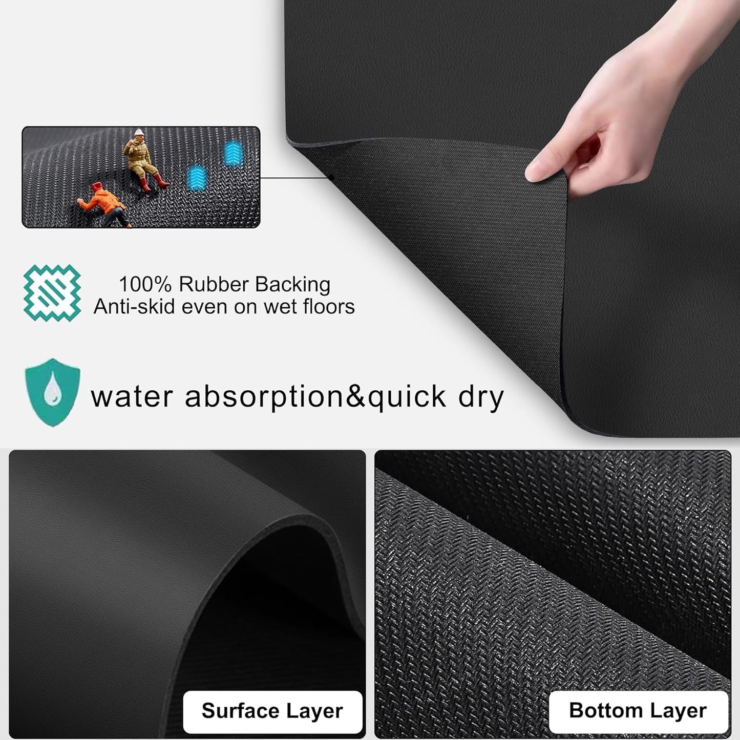 Coffee Maker Mat Accessories for Countertop - Rubber Backed Dish Drying Mat for Kitchen - Absorbent Hide Stain Mat, Wipeable 25x17in