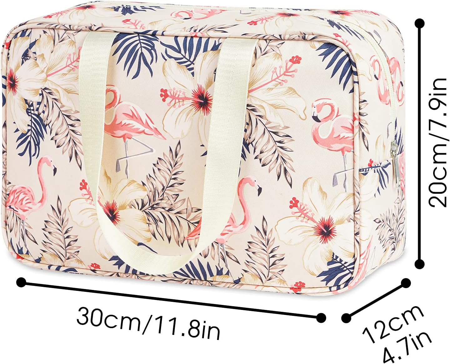 Full Size Toiletry Bag Women Large Cosmetic Bag Travel Makeup Bag Organizer Medicine Bag for Toiletries Essentials Accessories (Large, Beige Flamingo)