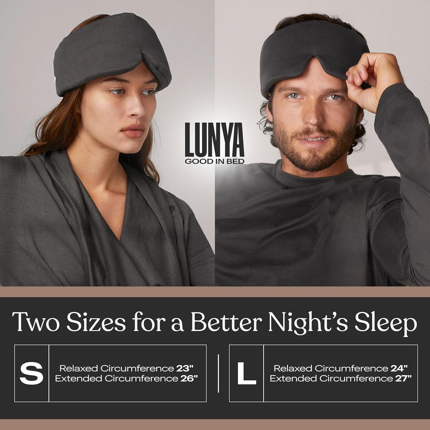 Lunya Sleep Mask with Box - Washable Silk Sleeping Mask and Headband for Beauty Routines - Thermoregulating Comfort for Restful Nights - Silk Eye Mask for Women - Small - Meditative Grey