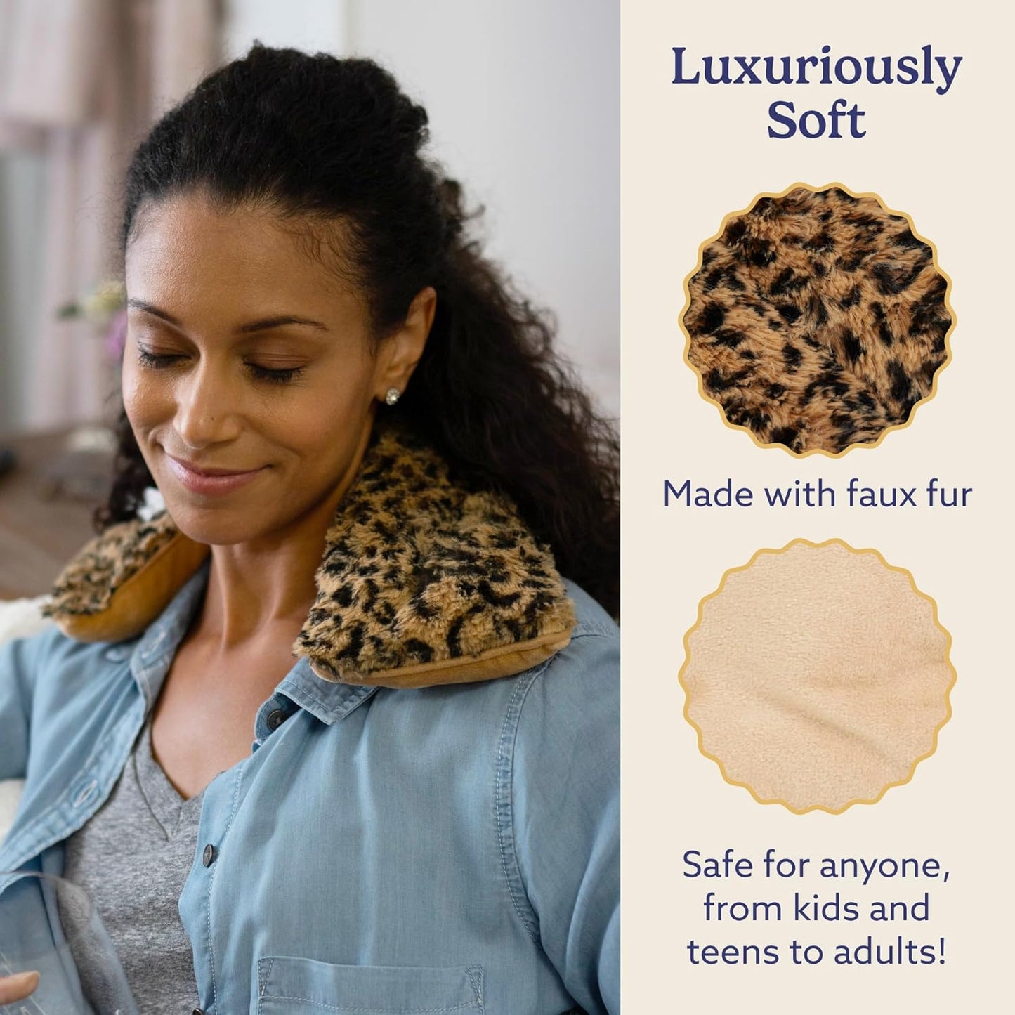 warmies Microwavable Neck & Shoulder Wrap - Heating & Cooling Plush Pad for Calming Relaxation - Weighted & Heated Neck Warmer with Scented Lavender - Microwave Heat Pad for Aches & Pain – Leopard