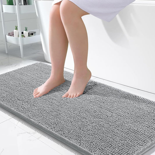 OLANLY Bathroom Rugs 50x30, Extra Soft Absorbent Chenille Bath Rugs, Rubber Backing Quick Dry, Machine Washable Bath Mats for Bathroom Floor, Tub and Shower, Home Decor Accessories, Light Grey