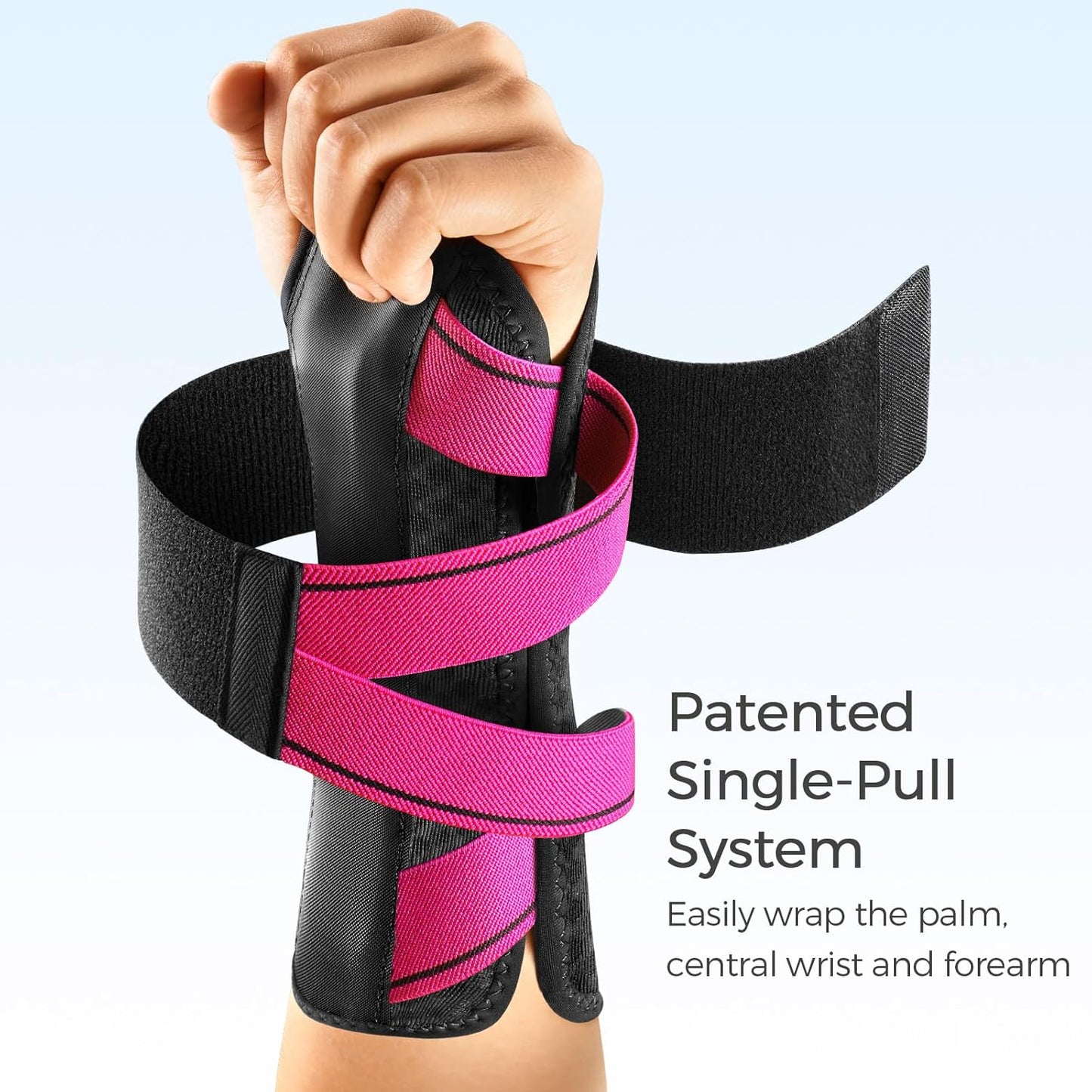 FREETOO Carpal Tunnel Wrist Brace Night Support Fit Right Hand for Work, Pain Relief Wrist Splint for Tendonitis, Sprain, Strain, Rigid Hand Brace for Arthritis for Women and Men (S/M, Black/Pink)