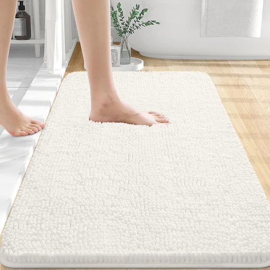 OLANLY Bathroom Rugs 30x20, Extra Soft Absorbent Chenille Bath Rugs, Rubber Backing Quick Dry, Machine Washable Bath Mats for Bathroom Floor, Tub and Shower, Home Decor Accessories, Ivory