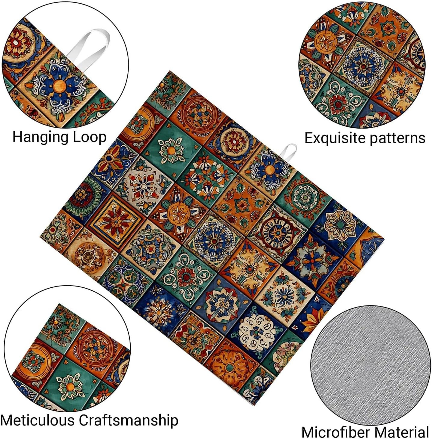 Dish Drying Mat For Kitchen Counter, Talavera Mexican Tiles Microfiber Absorbent Dish Drainer Rack Pad Reusable Large 18x24in Drying Mat