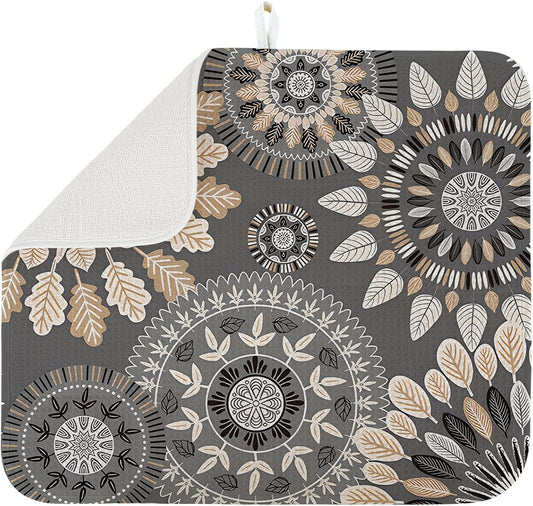 Dish Drying Mat for Kitchen Counter Large 16" x 18" Mandala Absorbent Microfiber Dishes Drainer Rack Mats Pad Reusable Washable