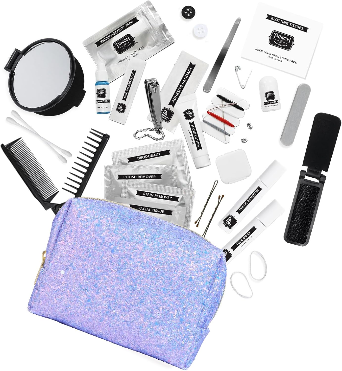 Pinch Provisions Shemergency Kit for Her, 40 Emergency Essential Items, Compact, Multi-Functional Pouch, Gift for Women, Birthday, Bachelorette Parties, and More!