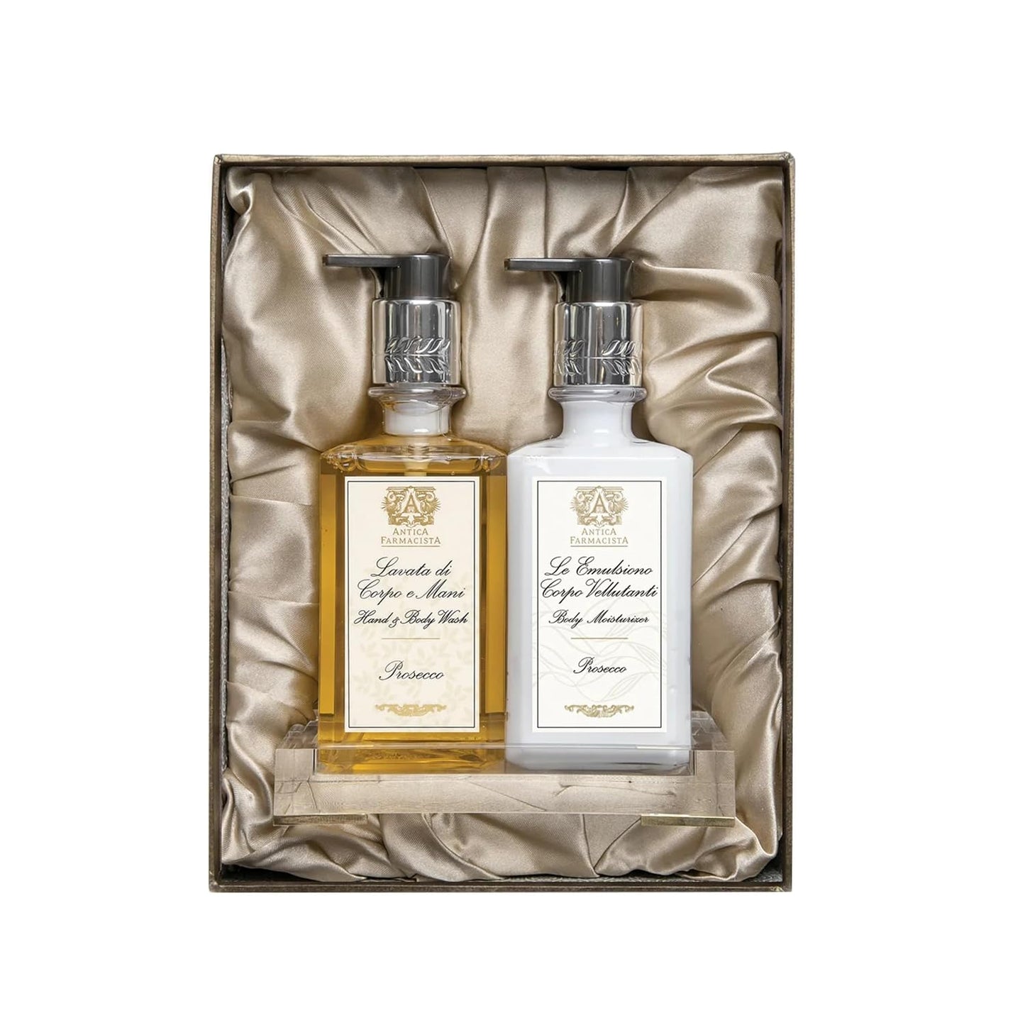 Antica Farmacista Acrylic Bath & Body Gift Set - Includes Body Wash, Body Moisturizer & Acrylic Tray - Bath & Body Gift Set for Women - Prosecco