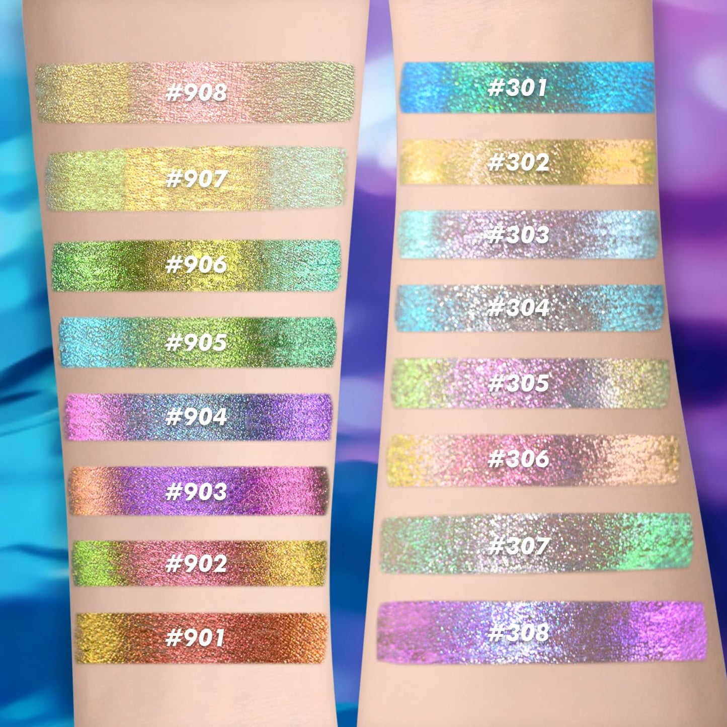 CHARMACY Chameleon Liquid Glitter Eyeliner - Highly Pigmented, Metallic MultiColor Shifting, Waterproof, Ultra-Fine Tip, Longwearing, Smudge-proof (#303)