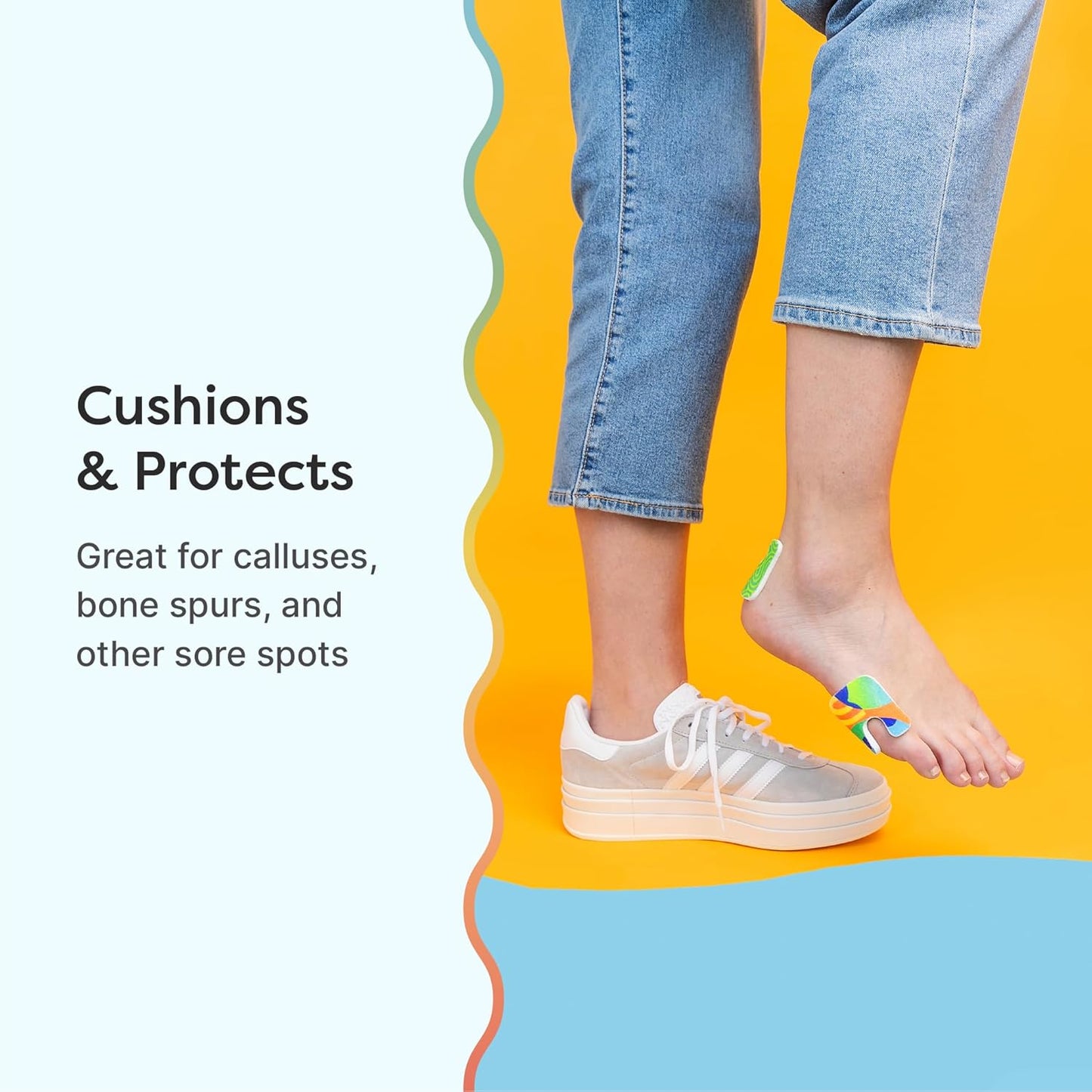 ZenToes Callus Pads | U-Shaped Design Moleskin Blister Pads | Self-Stick Adhesive Felt All Day Comfort Cushions for Calluses and Corns | Reduce Pressure and Friction | 18 Count (Motion Mosaic)