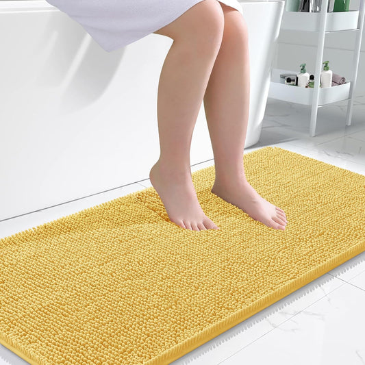 OLANLY Bathroom Rugs 47x24, Extra Soft Absorbent Chenille Bath Rugs, Rubber Backing Quick Dry, Machine Washable Bath Mats for Bathroom Floor, Tub and Shower, Home Decor Accessories, Yellow