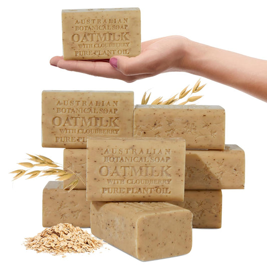 Australian Botanical Soap, 6.6 OZ, Oat Milk with Cloudberry, Triple Milled Bars made with a Natural Soap Base and Enriched with Organic Shea Butter, Pack of 8