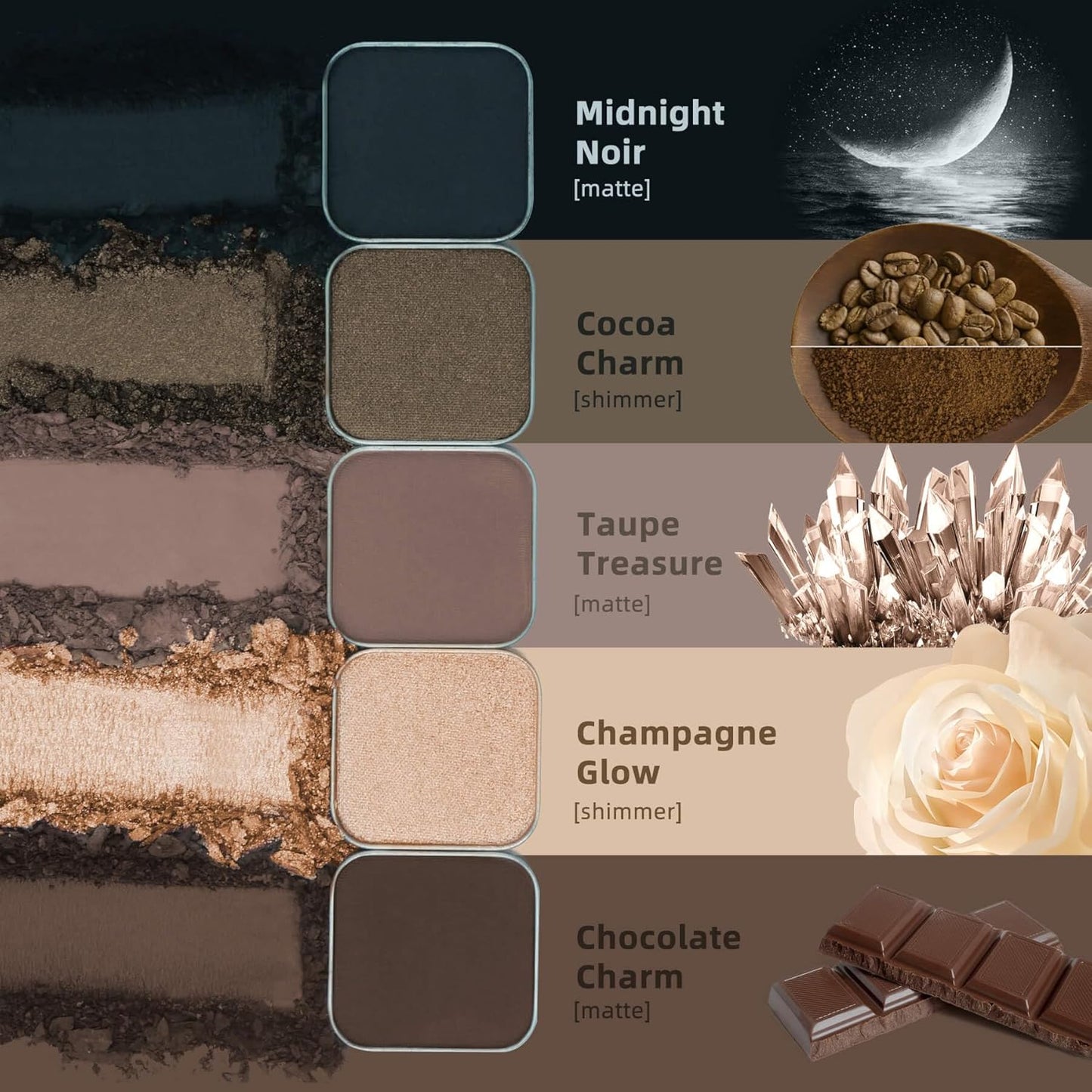 Magnetic Single Shimmer Bronze Eyeshadow with Metal Pan, Pressed Powder Refill, Ideal for Smoky Eye Makeup and DIY Empty Magnetic Palette (Cocoa Charm)