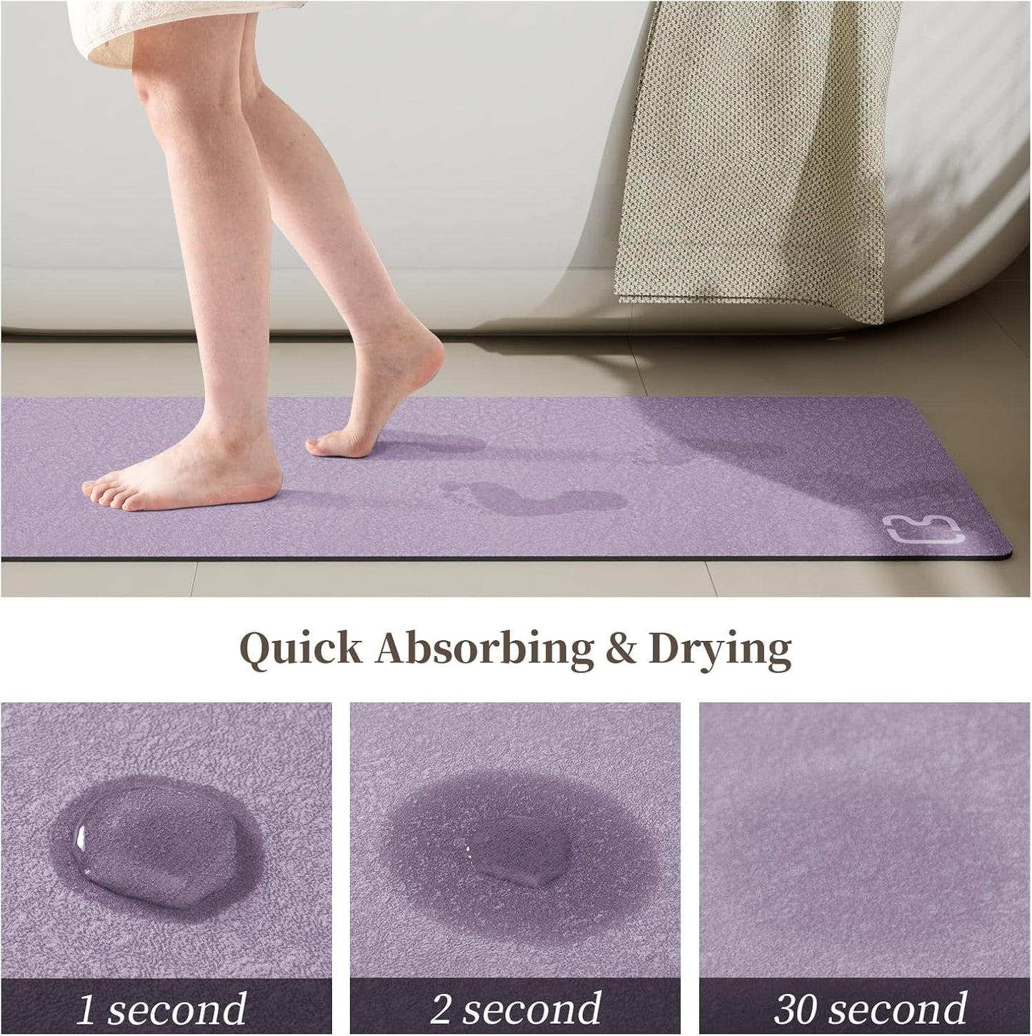 Lavender Diatomaceous Earth Bath Mat 15.7"x47.2" Extra Long Bathroom Mat Large Fast Dry Super Absorbent Non-Slip Rubber Backed Shower Mat Bath Rugs Mats for Bathroom Floor, Tub, Shower, Sink