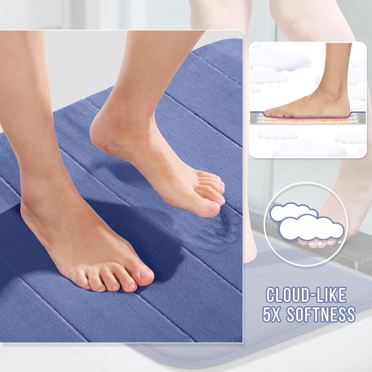 Yimobra Long Bath Mat 44"x24", Super Soft Quick Dry Memory Foam Bathroom Rug, Water Absorbent, Non Slip Backing Machine Washable for Tub Shower, Thick Comfort Support, Navy Blue