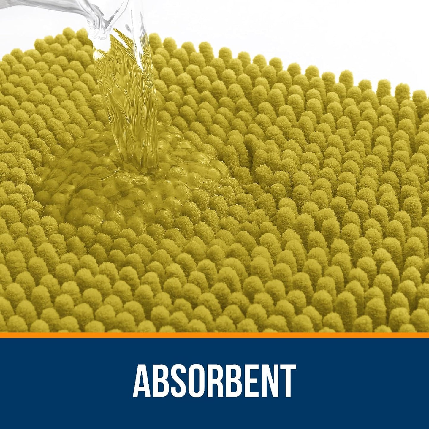 OLANLY Bathroom Rugs 44x24, Extra Soft Absorbent Chenille Bath Rugs, Rubber Backing Quick Dry, Machine Washable Bath Mats for Bathroom Floor, Tub and Shower, Home Decor Accessories, Deep Mustard