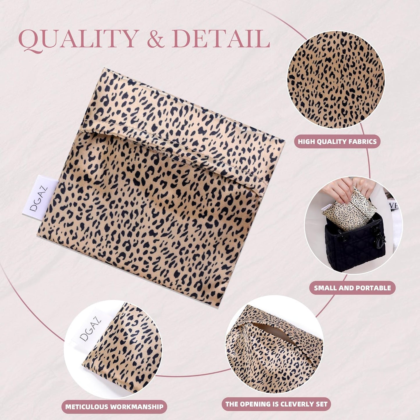 DGAZ Sanitary Napkin Storage Bag, Period Bag for Teen Aged Girls, Portable Period Bag for Panty Liners/Menstrual Cup/Small Tampons，Mini Makeup Bag for Purse(Leopard C)