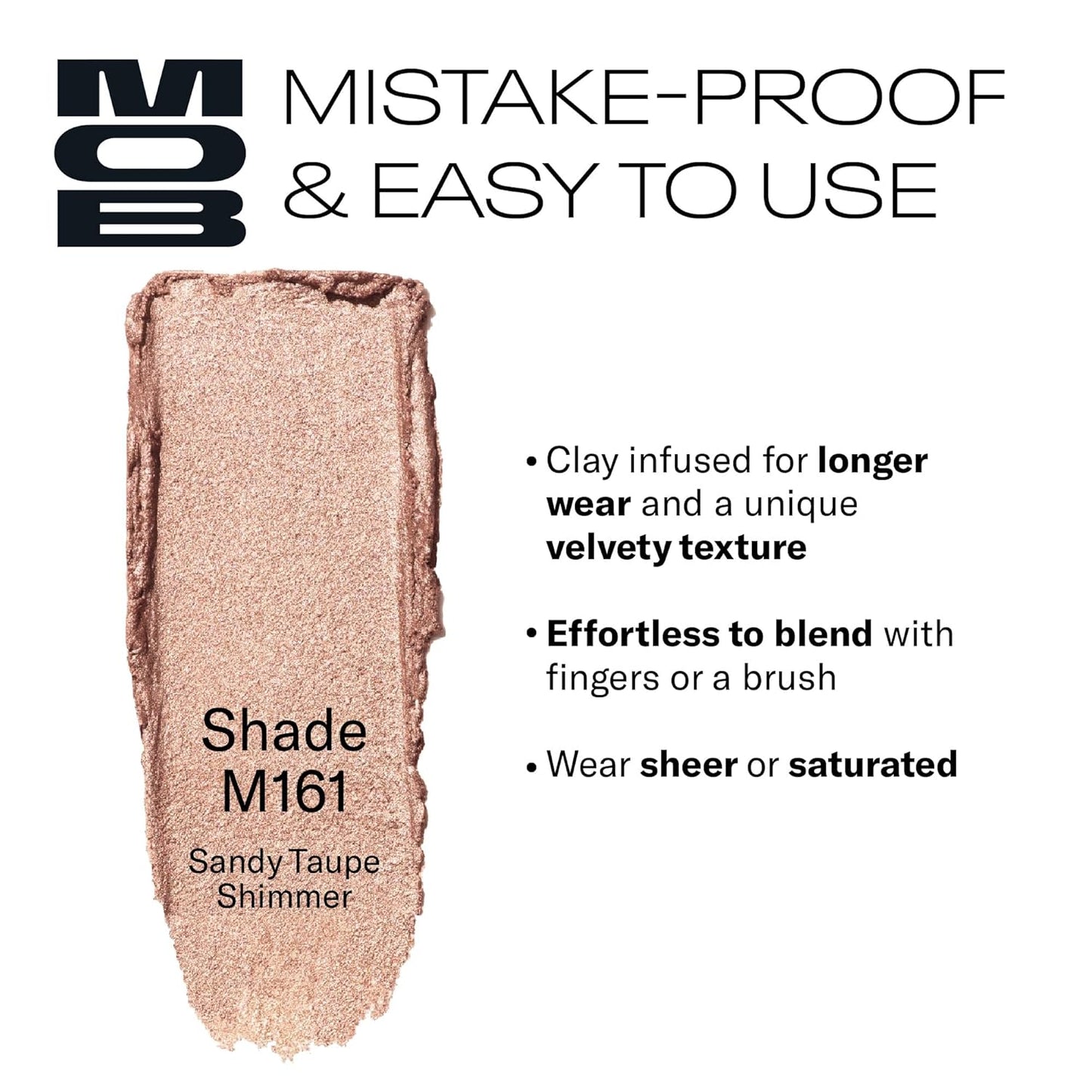 MOB Beauty Cream Clay Eyeshadow M161 – Sandy Taupe Shimmer | Skincare-Infused, Vegan, Blendable Cream-to-Velvet Finish, Buildable Pigment, Clean Eyeshadow in Sustainable, Biodegradable Compact