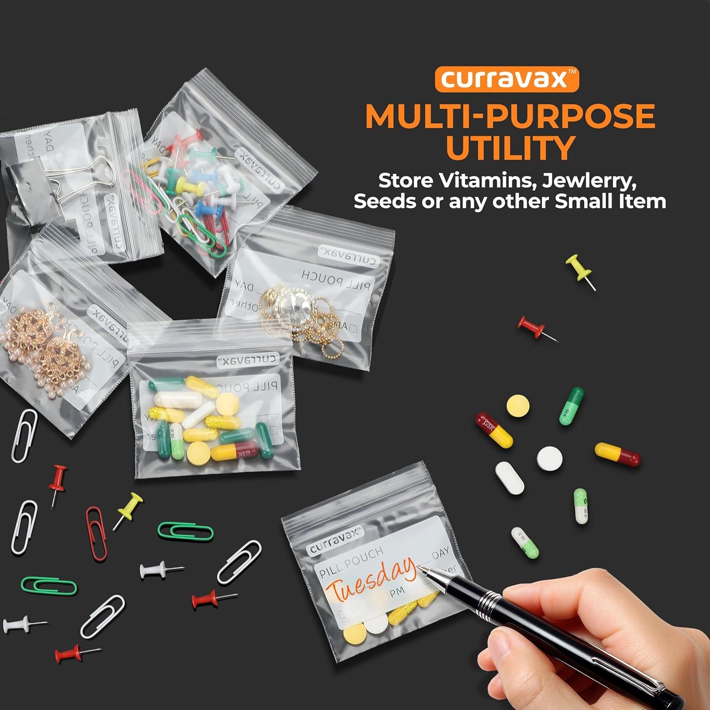 Pill Pouch Bags for Travel Pack of 400 - BPA Free 3 x 2.75 inch Pill Pouch - Pill Pouches for Medicine with Write on Label –Clear Ziplock Pill Baggies for Travel Medicine Organizer