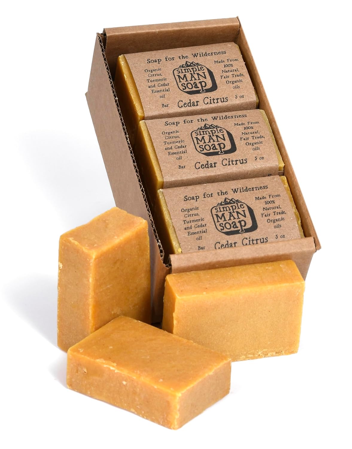 SimpleMan Soap Bar (Cedar Citrus) - Men’s soap with Organic & Fair Trade Essential Oils - All Natural, Handmade Man Bath Soap Bars-Pack of Six 2.5 Ounce bars(15 Ounces Total)