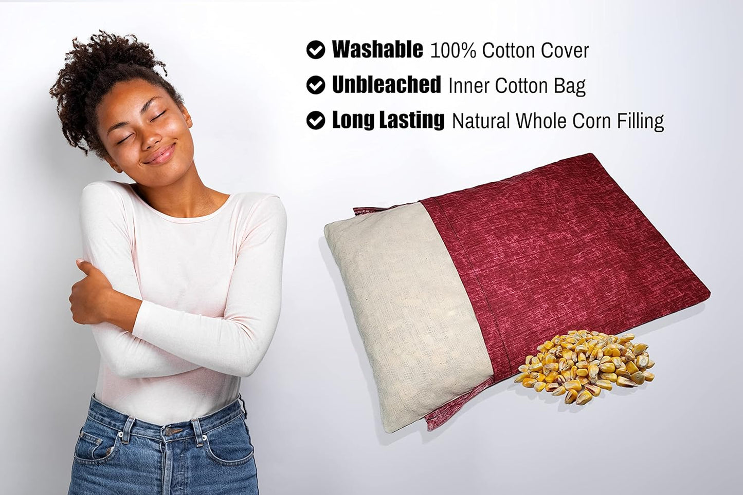 Microwavable Corn Filled Heating Pad and Cold Pack/Washable 100% Cotton Cover (Cross Hatch - Wine, 7.5in W x 11in L)