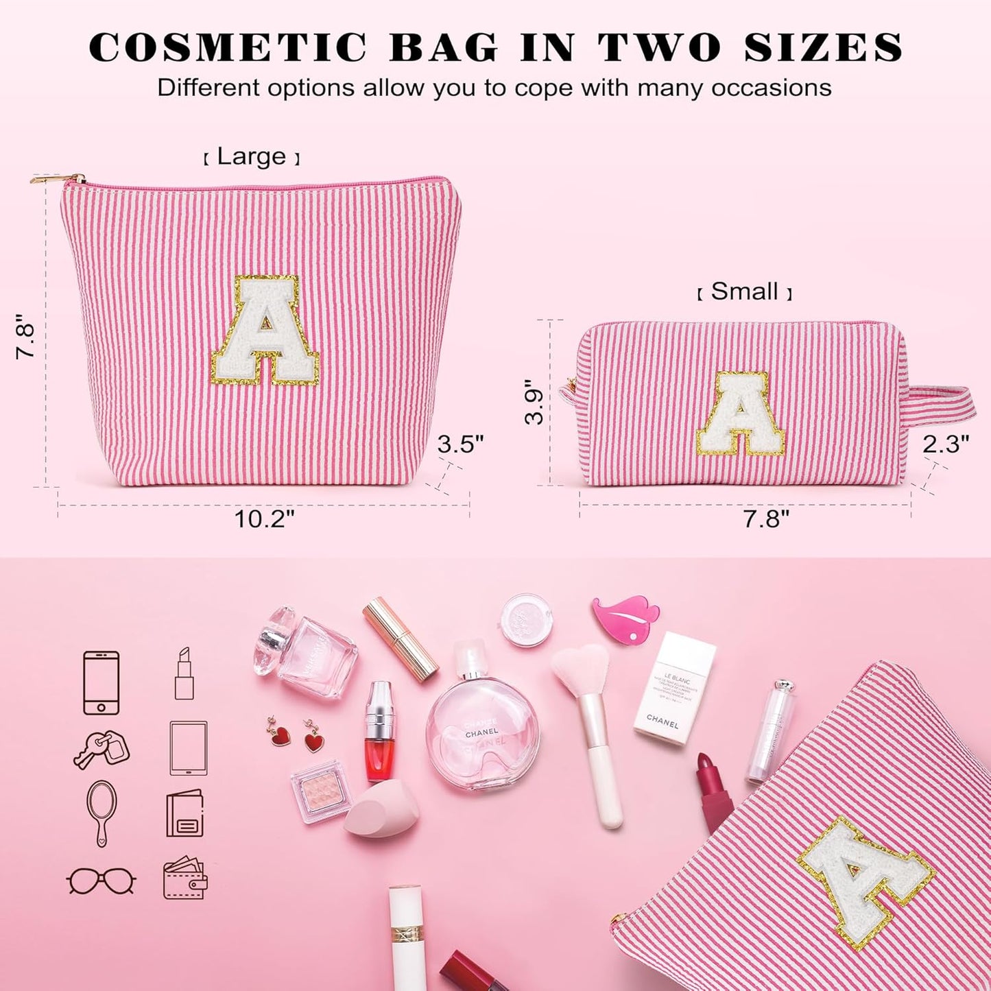 Birthday Gifts for Women - Initial Makeup Bag Set, Portable Makeup Pouch Cosmetic Bag with Zipper, Travel Essentials Toiletry Bag Travel Gifts for Women, Pink Letter B