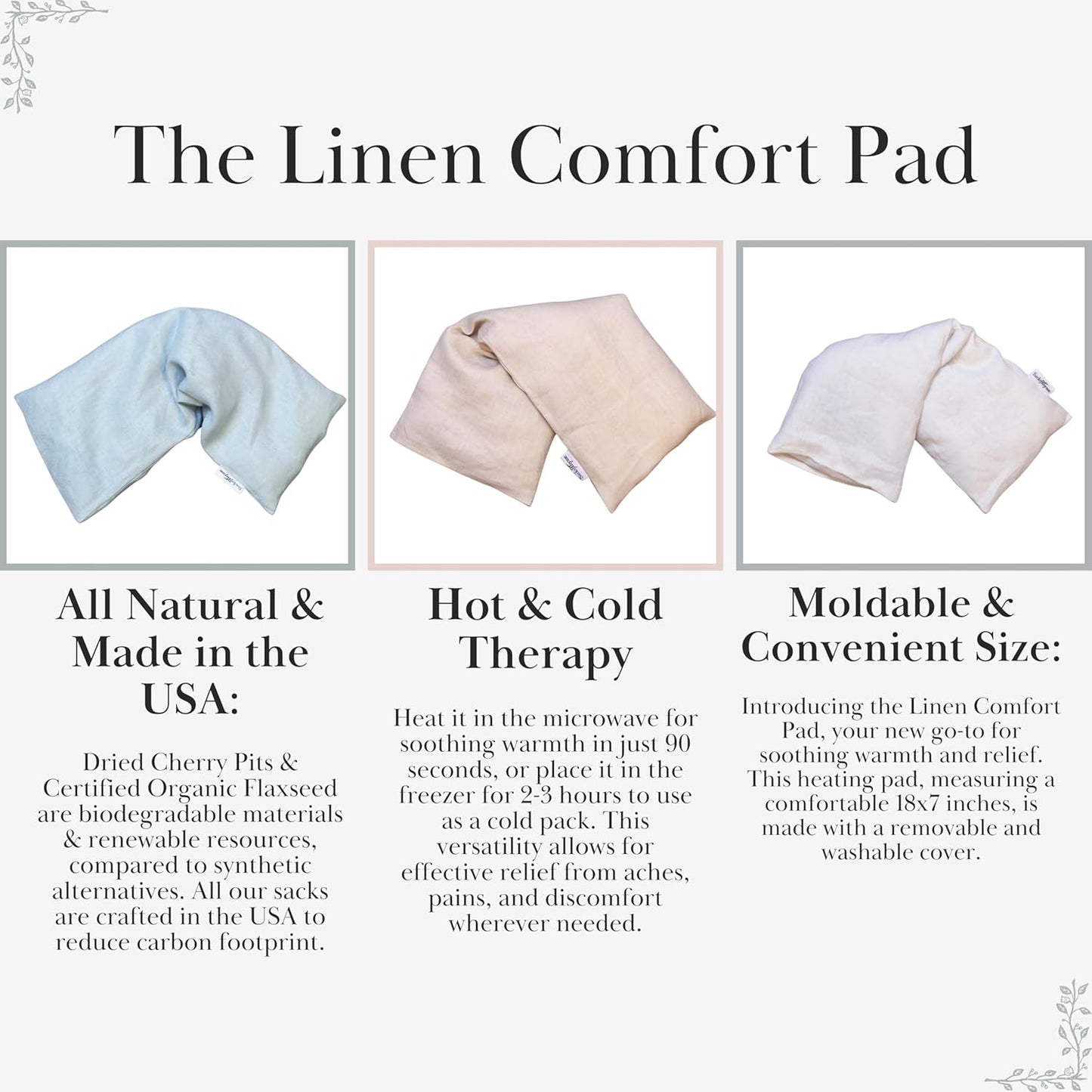 Microwave Heating Pad - 100% Linen Cover, Unscented, Size 18x7, Comforting Heat Pad for Cramps, Back,Neck,Shoulders, Leg Pain, Hot Microwavable Heat Pack, Color: Natural, Made in USA