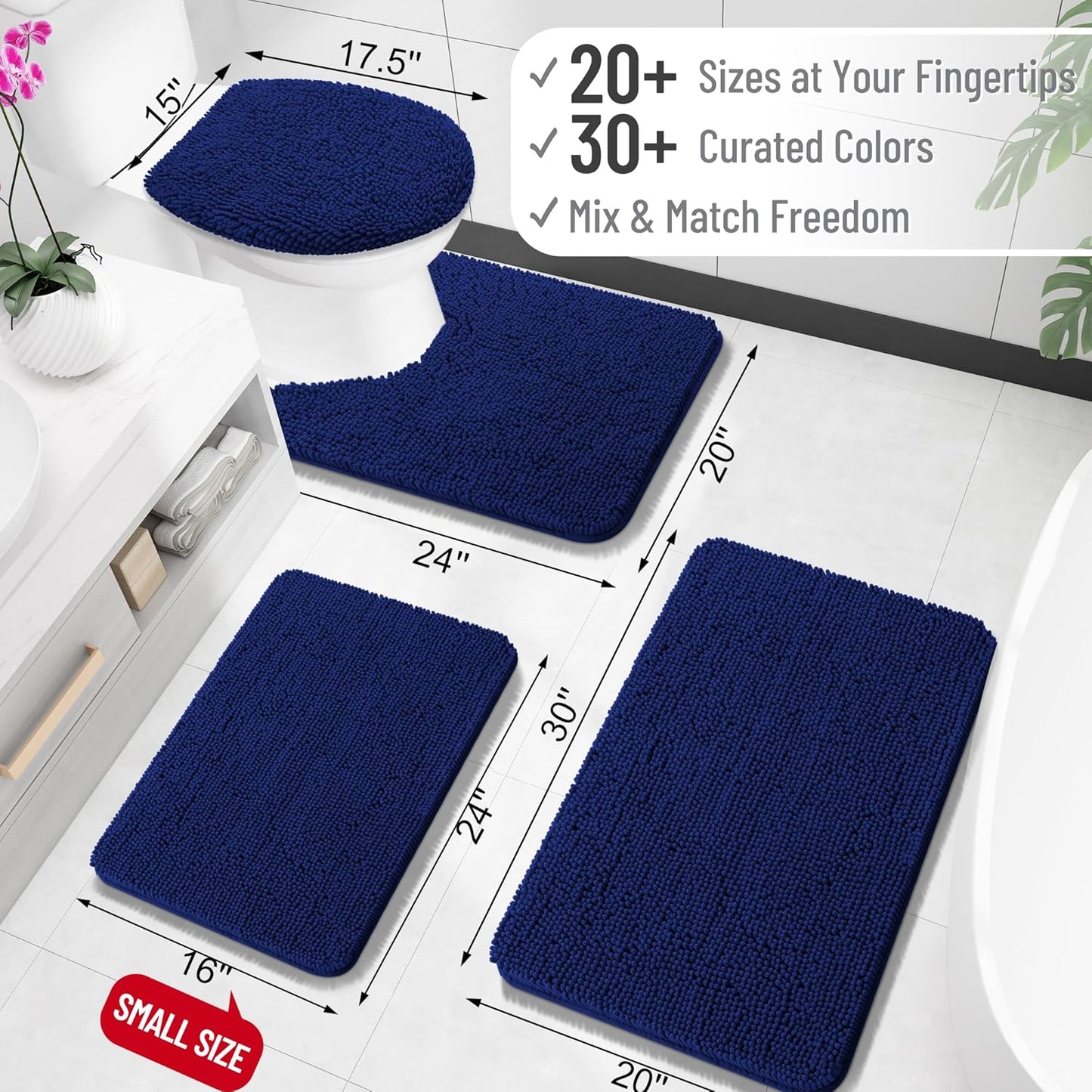 OLANLY Bathroom Rugs 24x16, Extra Soft Absorbent Chenille Bath Rugs, Rubber Backing Quick Dry, Machine Washable Bath Mats for Bathroom Floor, Tub and Shower, Home Decor Accessories, Navy