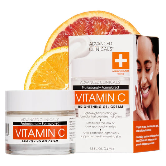Advanced Clinicals Brightening Vitamin C Face Cream Gel With Niacinamide + Hyaluronic Acid | Vitamin C Moisturizer Lotion For Face Visibly Diminishes Look Of Dark Spots & Uneven Skin Tone, 2.5 Fl Oz