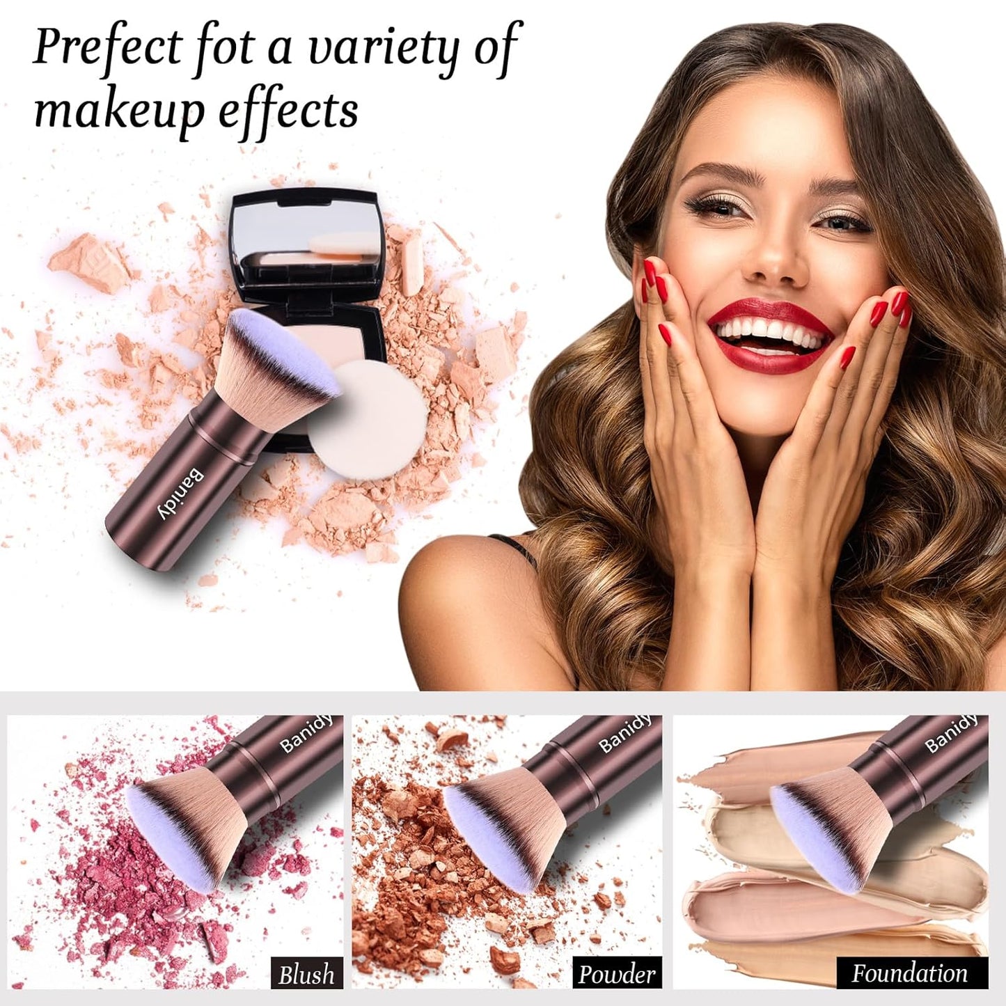 Makeup Brush Kabuki Face Brushes Retractable Travel Blush Brush Portable Flawless for Foundation, Powder Blush, Bronzer, Buffing, Liquid, Cream, Cruelty Free with Cover(Flat-Head)