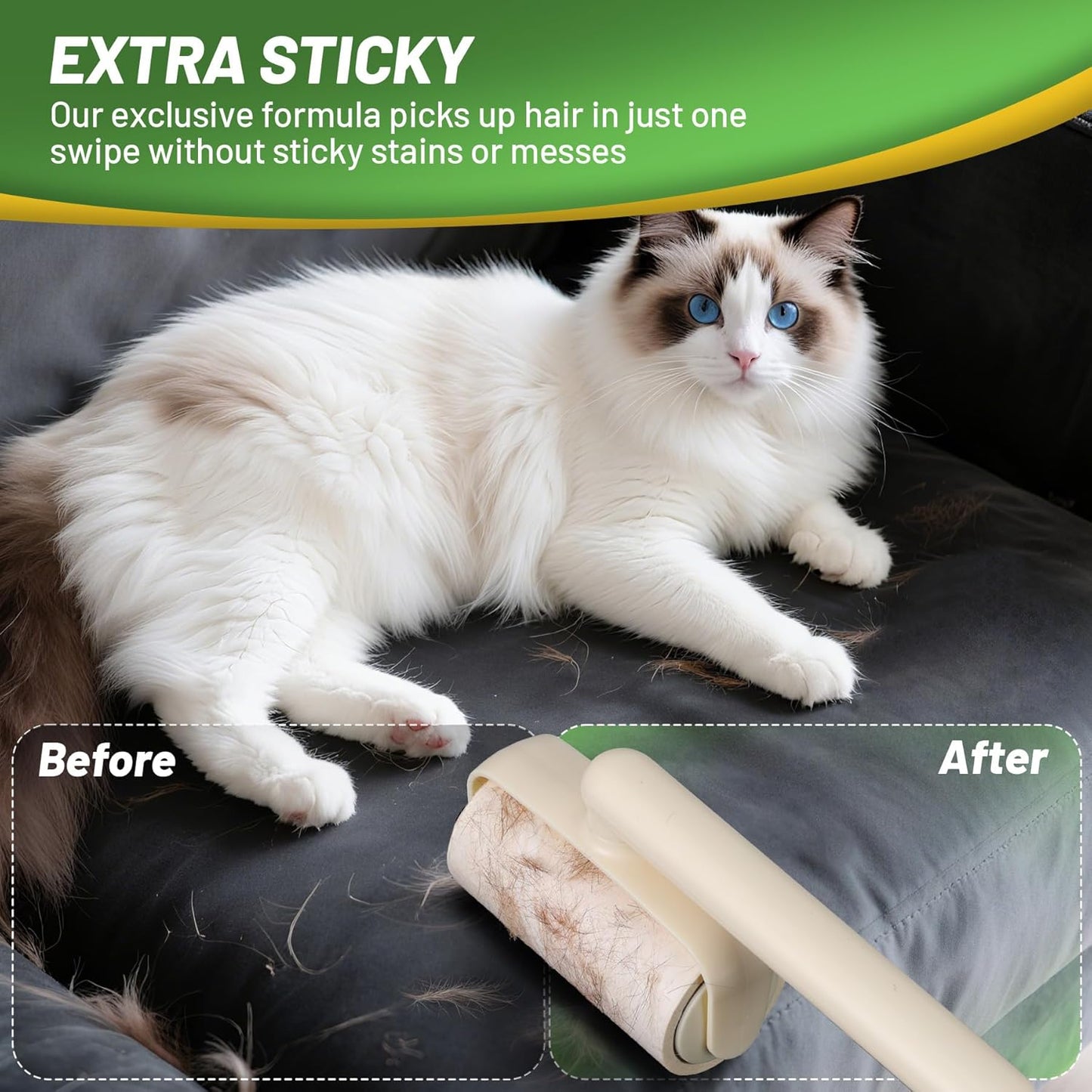 Lint Roller 2-in-1 Rotatable Handle Pet Hair Remover for Laundry Dog Hair, Cat Hair, Animal Fur, Fuzz Extra Sticky Roller for Couch, Clothes, Furniture and Carpet (4 Pack)