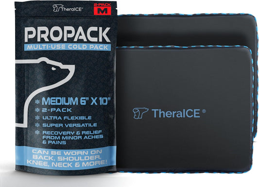 TheraICE PROpack Ice Pack for Injuries, Reusable Soft Multipurpose Cold Gel Ice Pack for Muscular Back Pain, Shoulder, Hip, Knee - Flexible Cold Compress Wrap for Minor Aches & Pains - 6 x 10-2 Pack