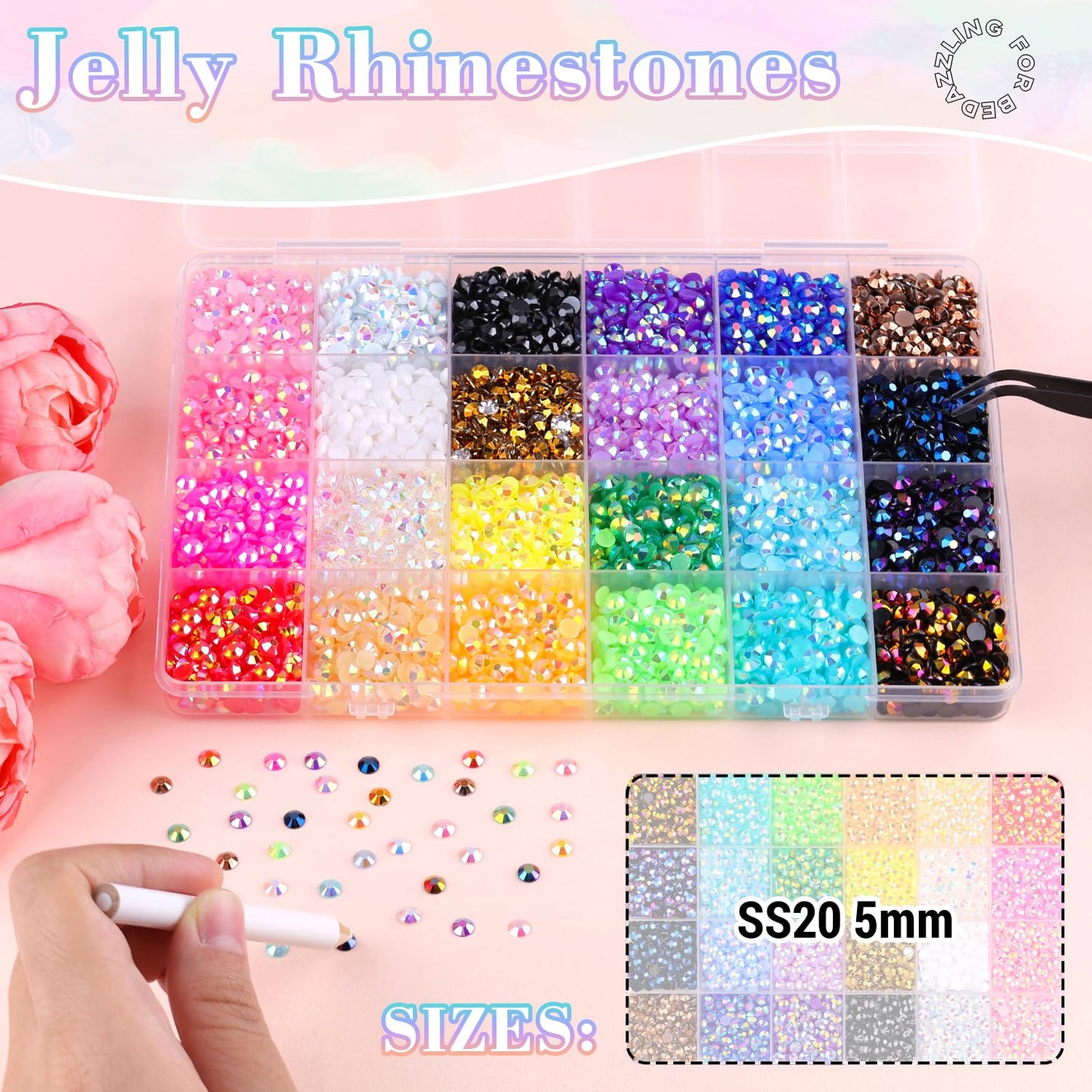 6600Pcs Resin Rhinestones with B7000 Jewelry Glue for Crafting, Multicolors 5mm Non Hotfix Flatback Gems, Bedazzling Crystal for DIY Crafts Clothing Tumblers Mugs Shoes Fabric Decor Nail Art