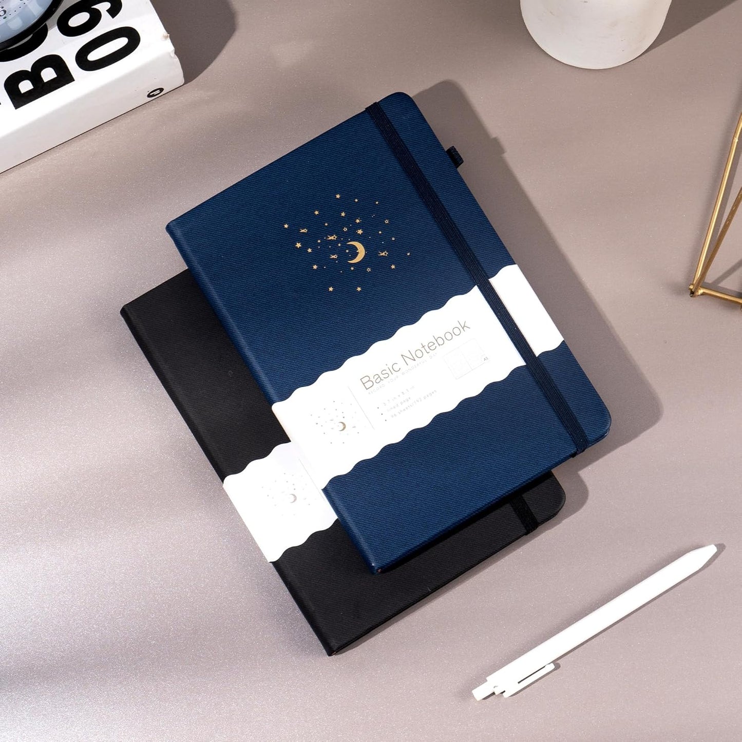 CAGIE 2 Pack Lined Journals Notebooks for Work, Hardcover Notebook Journal with Pen Loop, A5 Small Journal for Women Men Writing Gifts, 5.7" x 8.3", Blue& Black