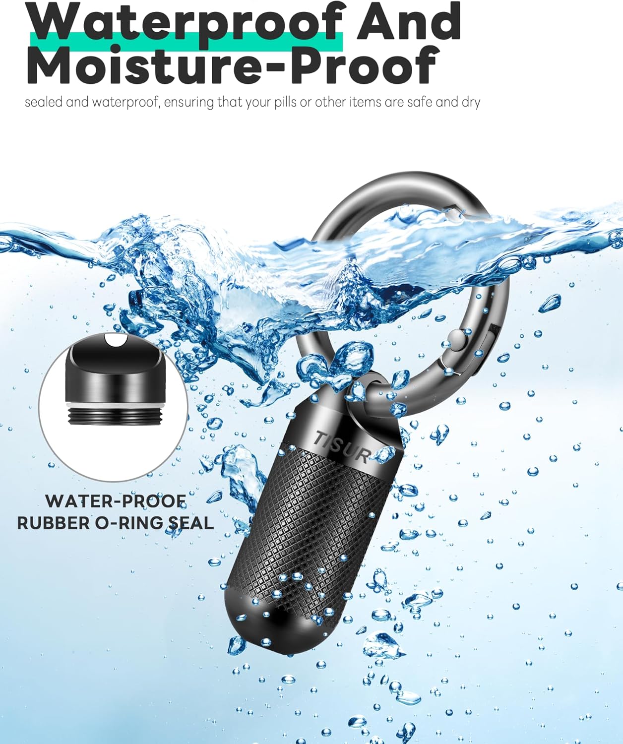 TISUR Small Pill Keychain Container, Mini Portable Titanium Keychain Pill Holder, Pocket Travel Bottle Metal Purse Box Case Black (Tiny Black-0.39inch)