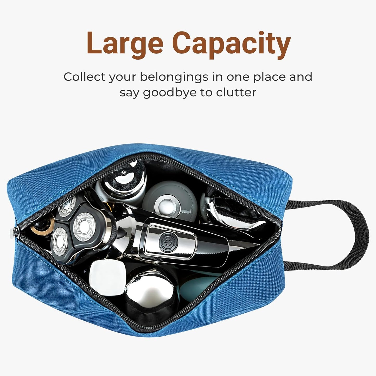 Elviros Travel Toiletry Bag for Women and Men, Lightweight Makeup Bag Hanging Dopp Kit with Shaving Compartment Cosmetic Organizer Small Tool Bag Travel Essentials, Navy Blue