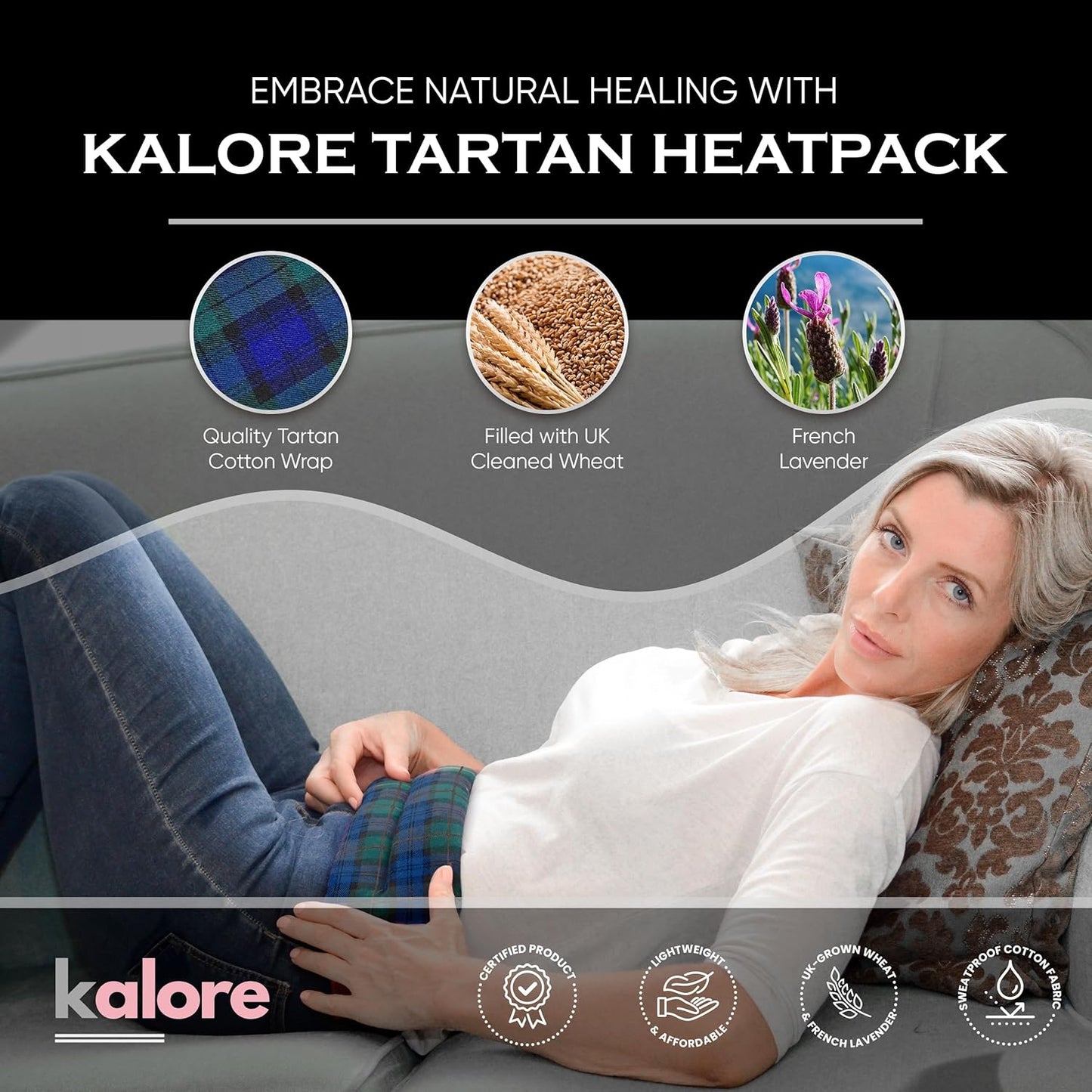 Microwavable Heating Pads for Winter Warmth, Back, Stomach & Head Comfort – Kalore Cotton Tartan Neck Wrap – Even Heat Distribution Hot Compress Bag – Wheat Heat Pad XL – Lavender Scent – Black Watch