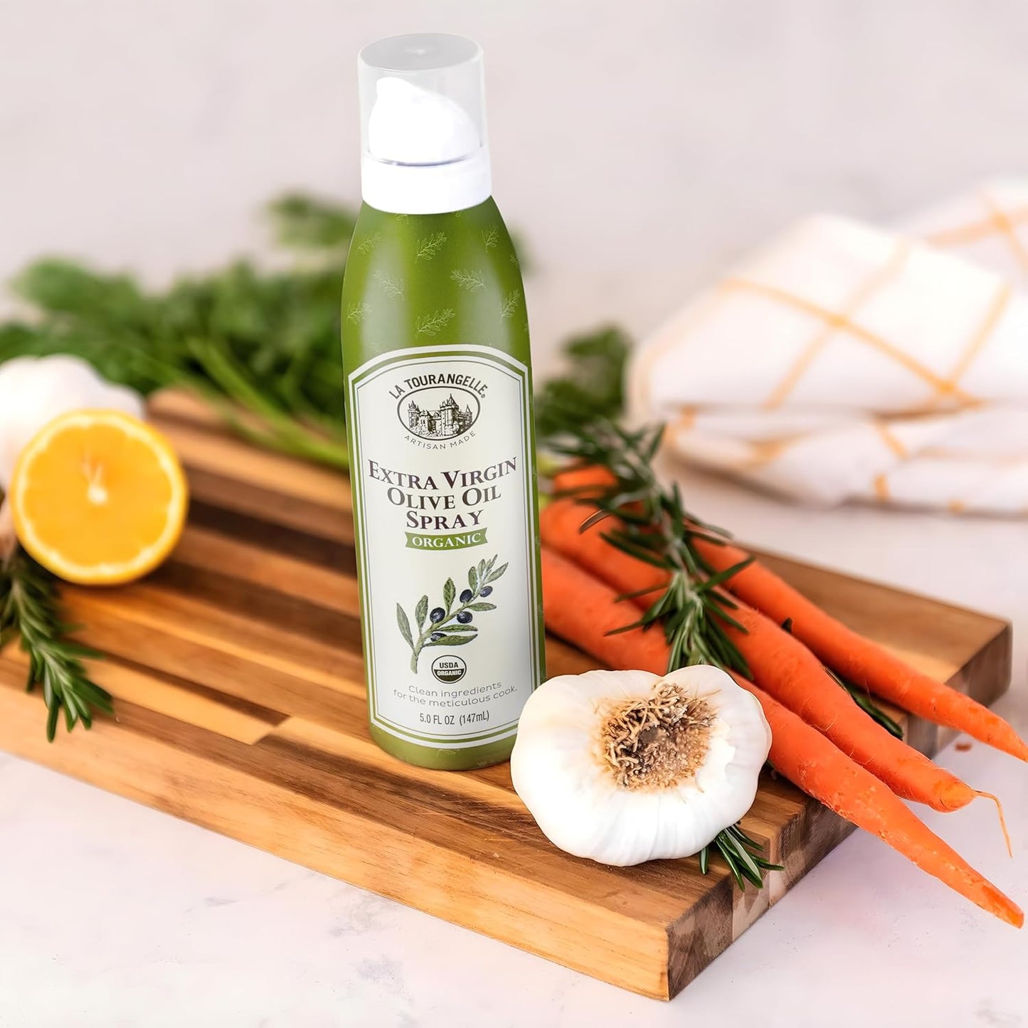 La Tourangelle, Organic Extra Virgin Olive Oil Spray, Cold-Pressed, All-Natural, Artisanal, Great for Cooking, Sauteing, Grilling, 5 Fl Oz