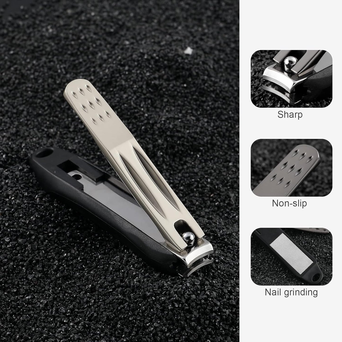 FERYES 3-in-1 Fingernail Clipper with No-Splash Nail Catcher and Metal Storage Box - Toenail Clipper with Nail File for Men & Women - Champagne