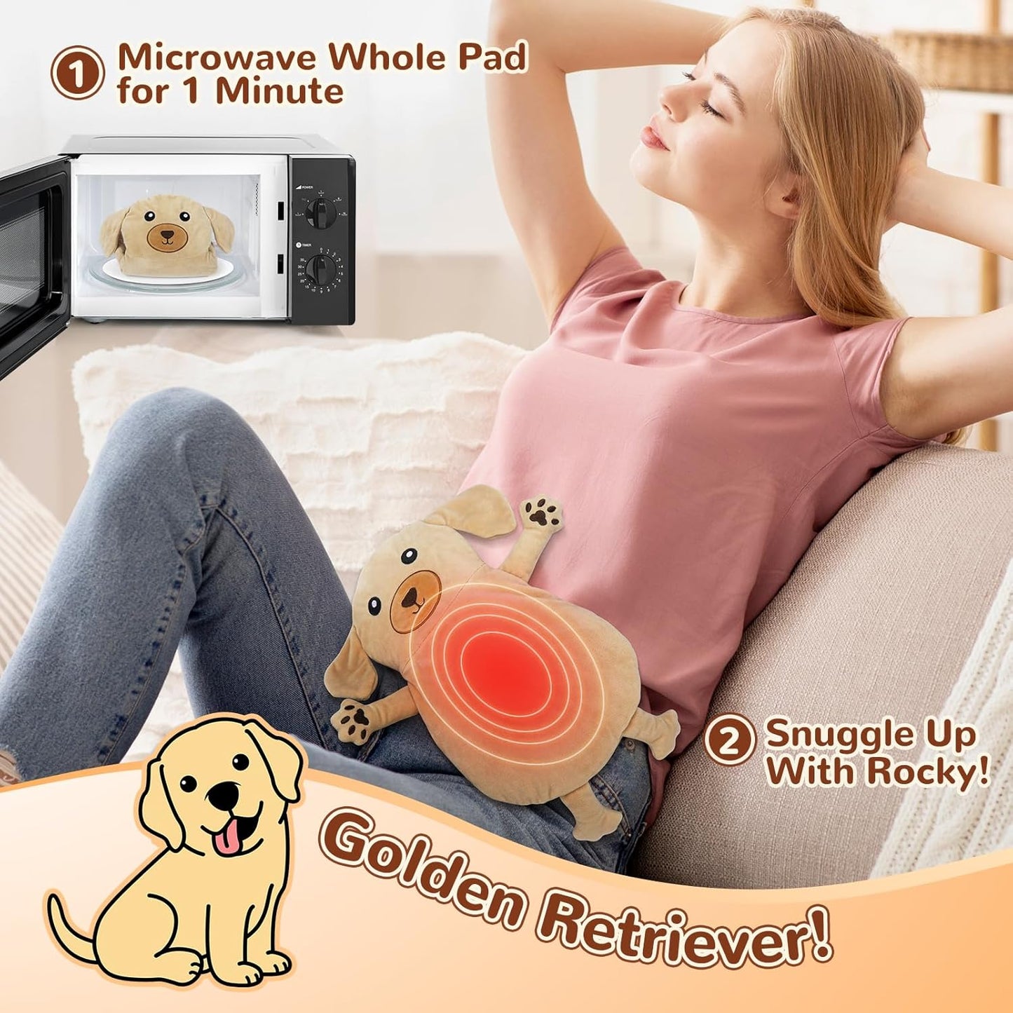 Microwave Heating Pad for Pain Relief, 16" x 11" Microwavable Heating Pads for Cramps, Back Pain, Neck Shoulder, Muscles, Knee, Joints, Natural Heat Pack Moist Heat, Golden Retriever