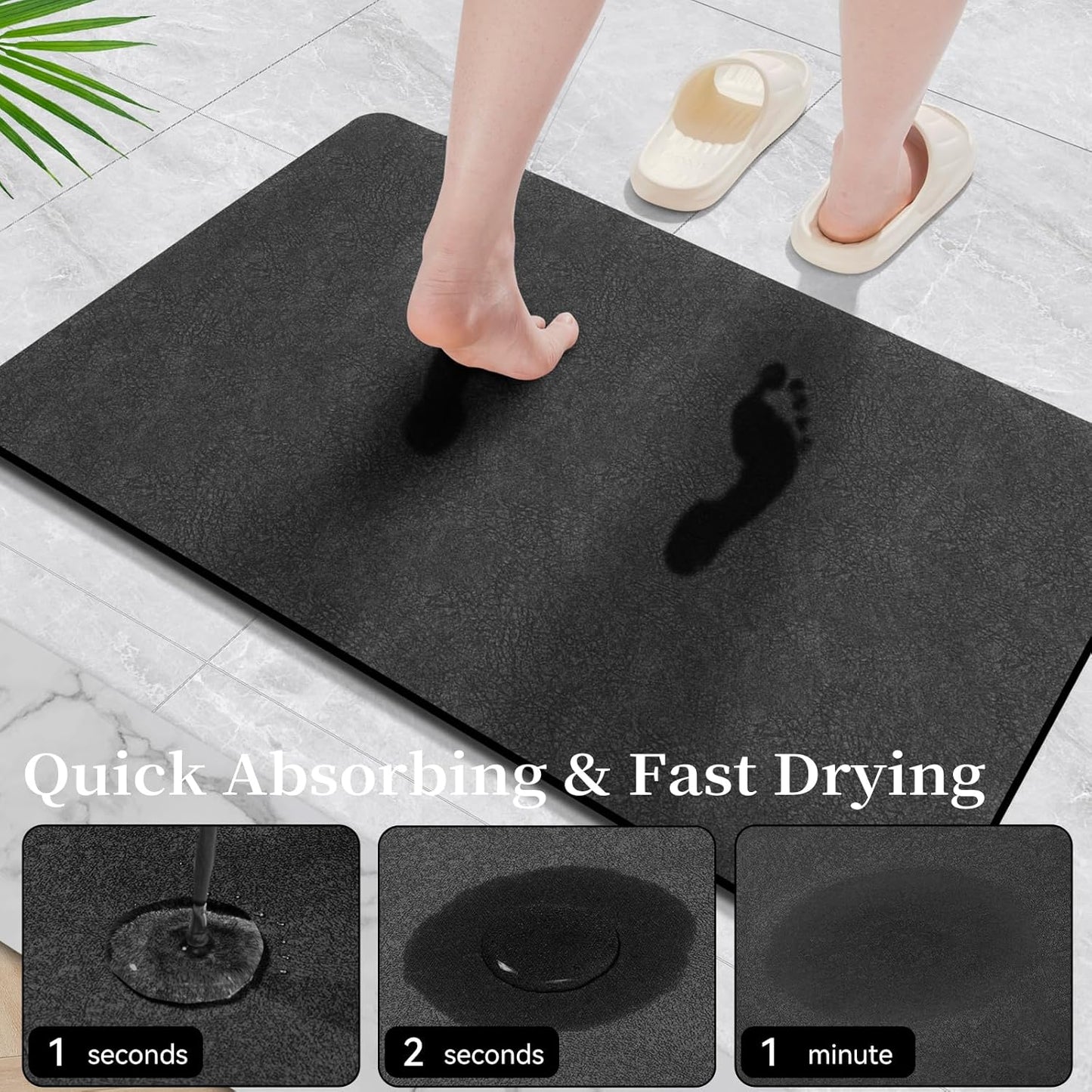 Bath Mat Rugs 32x17 - Diatomaceous Earth Bath Mats Quick Dry Absorbing Bathroom Rugs Rubber Non Slip Thin Bathroom Mat Fit Under Door, Bath Mat for Bathroom Floor, Tub and Shower, Sink, Dark Grey