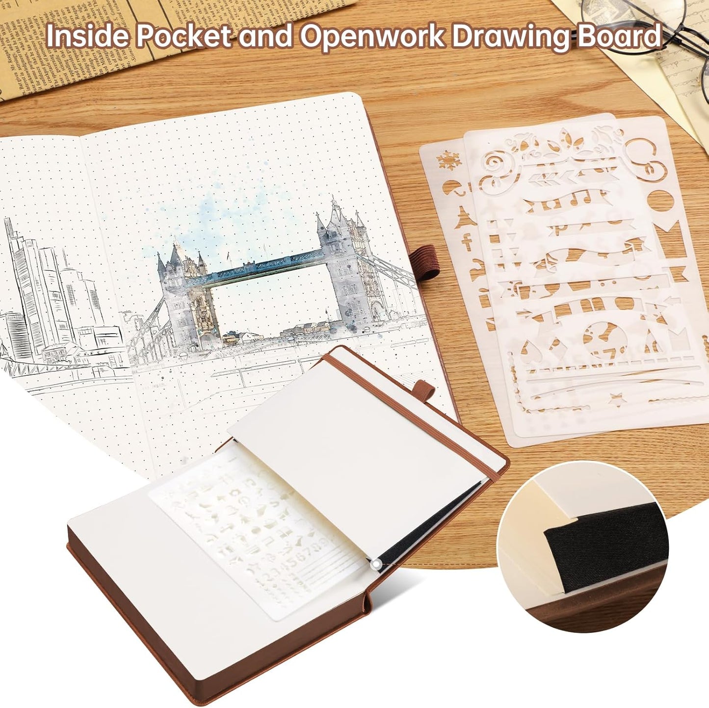 AHGXG Thick Journal Dotted Notebook for Men - 320 Numbered Pages A5 Notebook for Writing, 100gsm Dot Paper, Vintage Leather Hardcover, for Women Work Office School, 5.75'' X 8.38''- Brown