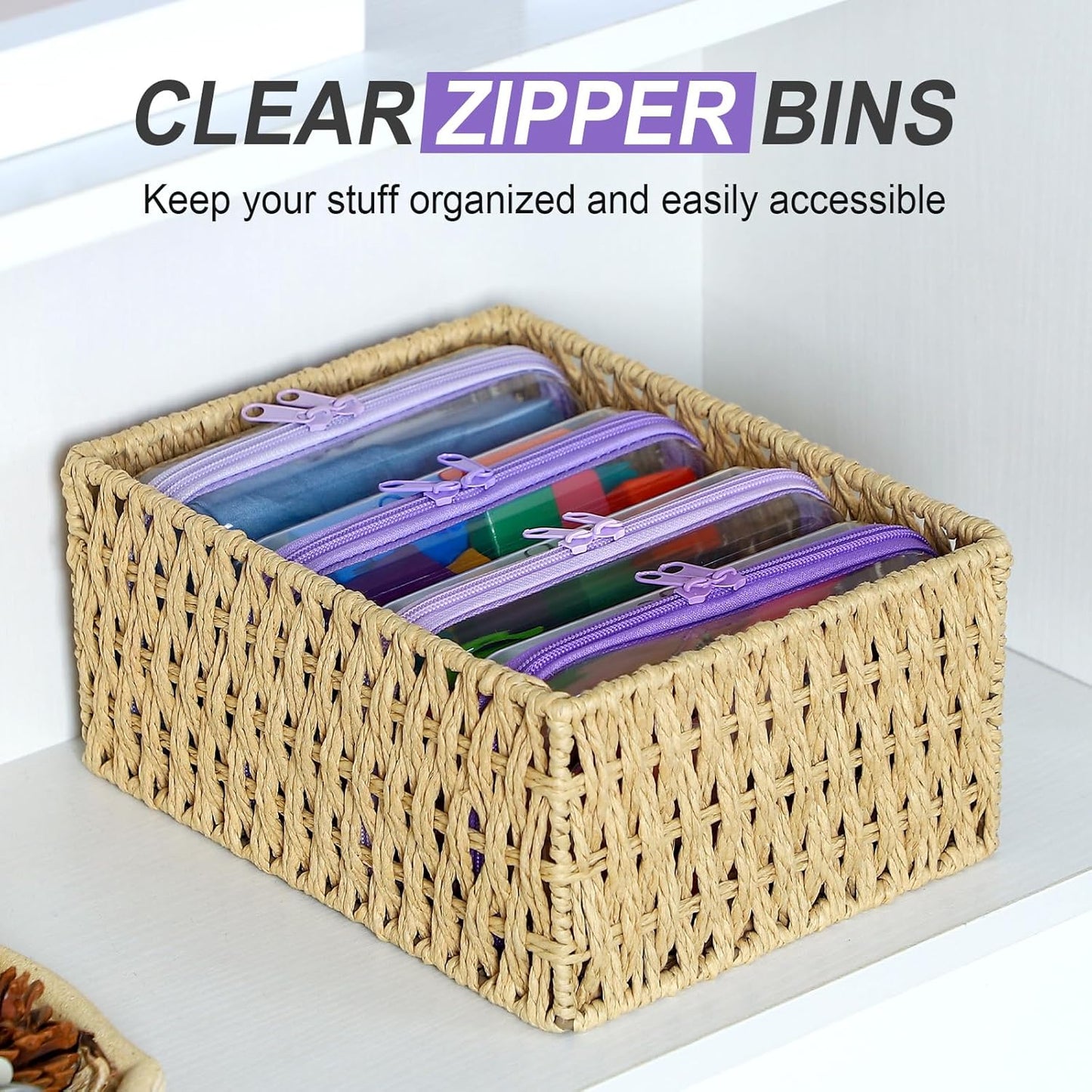 Hoolerry 4 Pcs Hard Clear Zipper Case Makeup Bags Plastic Pencil Pouch Transparent Storage Box Containers for Cosmetics, Snacks, Building Blocks, Puzzles(Purple,7.5 x 3.9 x 2 in)