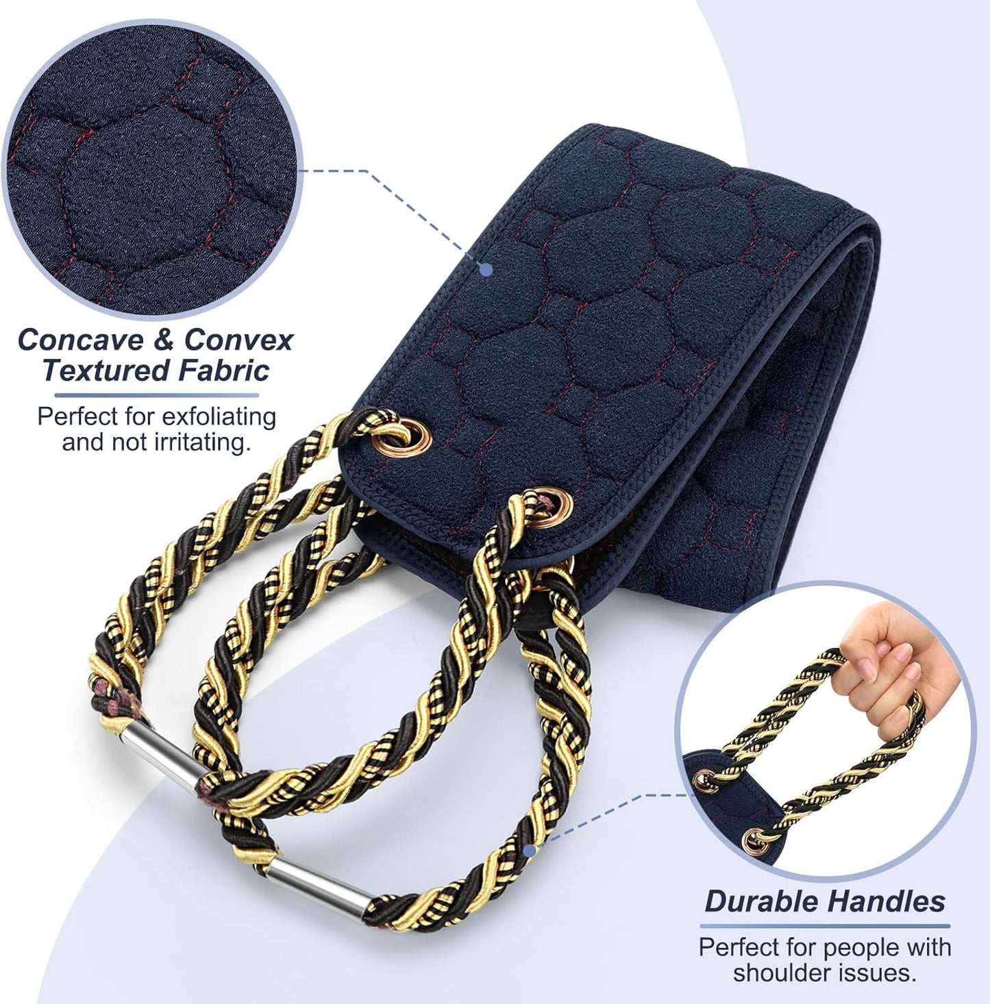 Exfoliating Back Scrubber with Handles, 38.5 Inch Double-Sided Back Exfoliator Body Scrub Towel, Exfoliating Washcloth Bath Tool for Use in Shower, Back Washer to Deep Clean Your Skin for Men & Women