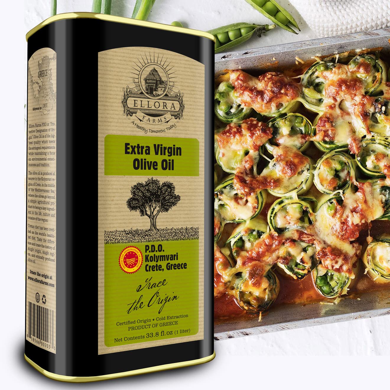 Ellora Farms Olive Oil Extra Virgin, Traceable & Certified PDO Polyphenol Rich Extra Virgin Olive Oil Cold Pressed, Global Gold Awards, Kosher, Single Origin from Crete, Greece 33.8 Fl oz, Pack of 2